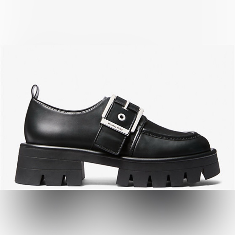 Michael Kors Colby Black Leather Chunky Buckle Loafers – Size U.S. 8.5